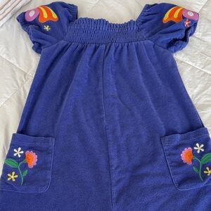 Mini Boden Blue/purple toweling Romper with Colorful Embroidery